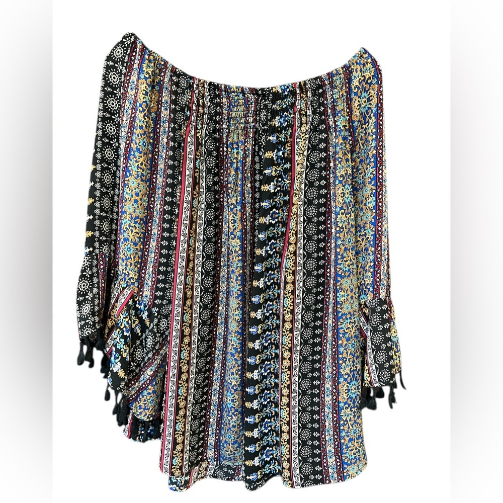 Westport Bohemian Multicolor Off-Shoulder Top long sleeve/ Size 3X - Picture 8 of 13